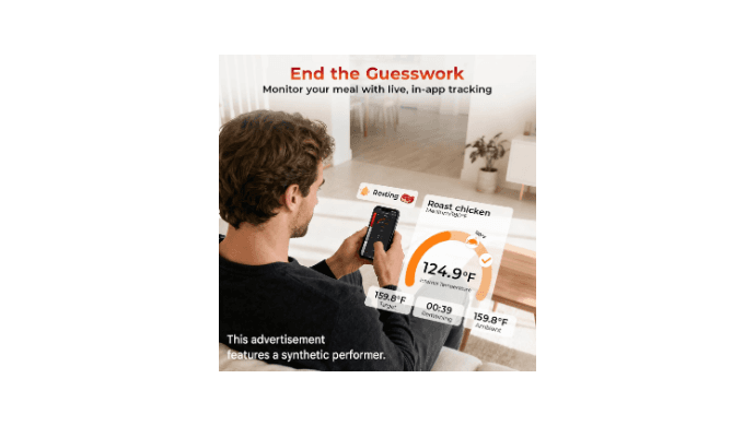 Smart Wireless Meat Thermometer with Probe, App Connected Digital BBQ Thermometer, Waterproof Probe, Long Range Real-Time Monitoring for Grill, Oven, Smoker, Steak, Chicken & Turkey thumbnail 4