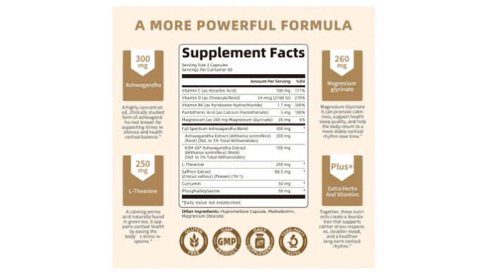 10-IN-1 Cortisol Supplements with 88.5 mg Saffron, KSM-66® Ashwagandha thumbnail 3