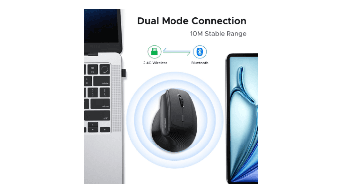 UGREEN Ergonomic Wireless Mouse, Bluetooth & 2.4G Wireless, Quiet Clicks thumbnail 2