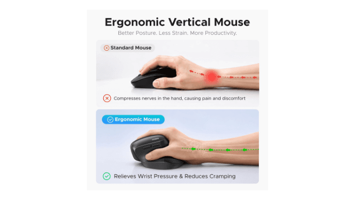 UGREEN Ergonomic Wireless Mouse, Bluetooth & 2.4G Wireless, Quiet Clicks thumbnail 3