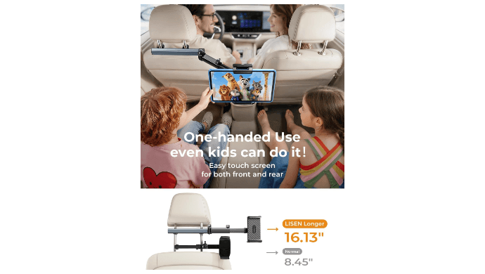 LISEN iPad Holder for Car Tablet Mount, 4 in 1 Adjust Arm Back Seat Stand thumbnail 4