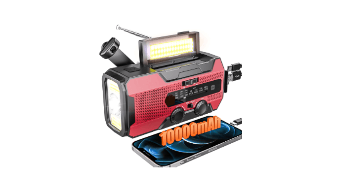 Solarbaby Hand Crank Emergency Radio,10000mAh Red NOAA Weather Radio,AM/FM Solar Radio with LED Flashlight, Reading Lamp & SOS Alarm, Survival Radio for Camping Hurricane Emergency thumbnail 1