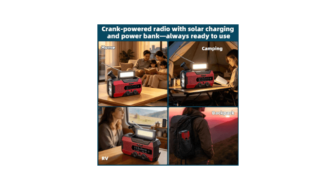 Solarbaby Hand Crank Emergency Radio,10000mAh Red NOAA Weather Radio,AM/FM Solar Radio with LED Flashlight, Reading Lamp & SOS Alarm, Survival Radio for Camping Hurricane Emergency thumbnail 3
