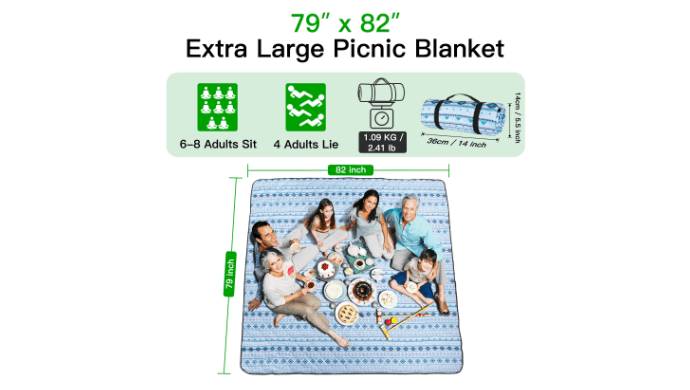 Airensky 79 "x 83" 3-Layer Thicking Picnic Blanket for 8 Adults thumbnail 4