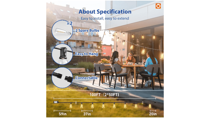 addlon 100FT Outdoor String Lights ST38 LED with Remote Waterproof Dimmable thumbnail 5