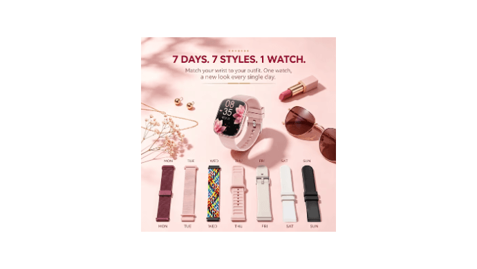 Mingdaln 7 Bands Gift Set Smart Watches Fits for Android iPhone , [1.85" AMOLED Screen] Smartwatch for women，Fitness Tracker Ip68 Waterproof with Bluetooth Calls, AI Control, 7 Days Battery，Pink thumbnail 2