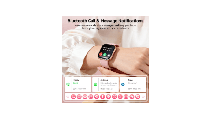 Mingdaln 7 Bands Gift Set Smart Watches Fits for Android iPhone , [1.85" AMOLED Screen] Smartwatch for women，Fitness Tracker Ip68 Waterproof with Bluetooth Calls, AI Control, 7 Days Battery，Pink thumbnail 3