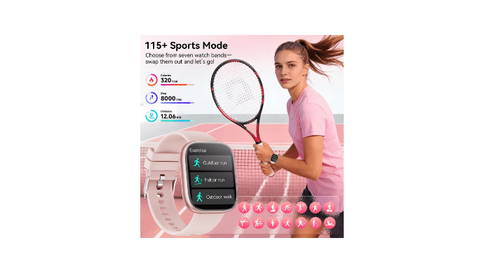 Mingdaln 7 Bands Gift Set Smart Watches Fits for Android iPhone , [1.85" AMOLED Screen] Smartwatch for women，Fitness Tracker Ip68 Waterproof with Bluetooth Calls, AI Control, 7 Days Battery，Pink thumbnail 5
