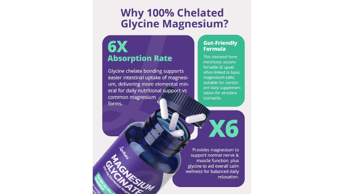Chelated Magnesium Glycinate with B6 - Sleep & Muscle Support thumbnail 3