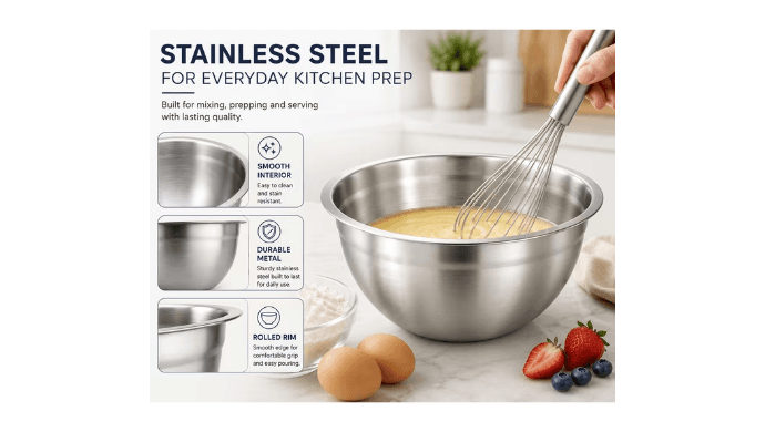 NULAS 6-Piece Stainless Steel Mixing Bowl Set with Lids, Nesting Metal Bowls for Kitchen – 4.5/3.5/2.5/2/1.5/1 qt, Great for Prep, Baking & Serving, Multicolor thumbnail 3
