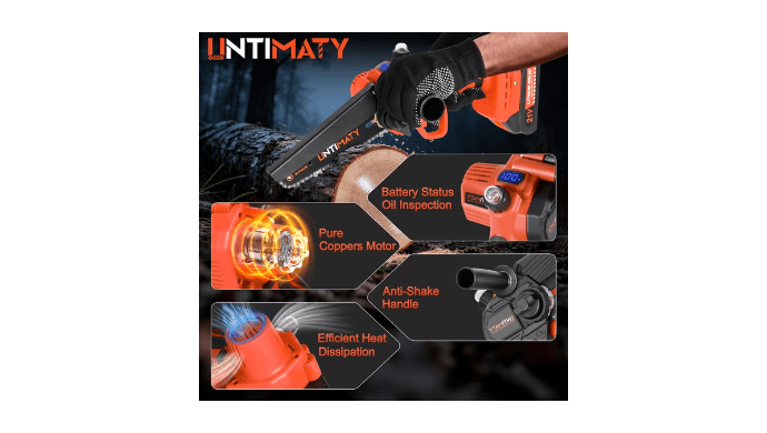 UNTIMATY Mini Chainsaw 6 Inch, 21V Cordless Electric Chainsaw with 2 Batteries & 2 Chains, Safety Lock, Handheld Chain Saw for Tree Trimming Wood Cutting Pruning thumbnail 2