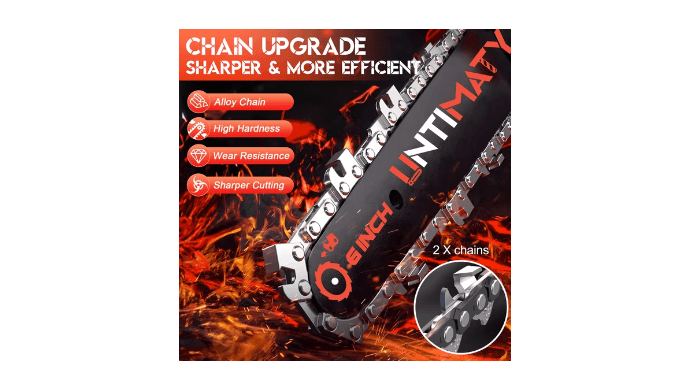 UNTIMATY Mini Chainsaw 6 Inch, 21V Cordless Electric Chainsaw with 2 Batteries & 2 Chains, Safety Lock, Handheld Chain Saw for Tree Trimming Wood Cutting Pruning thumbnail 4