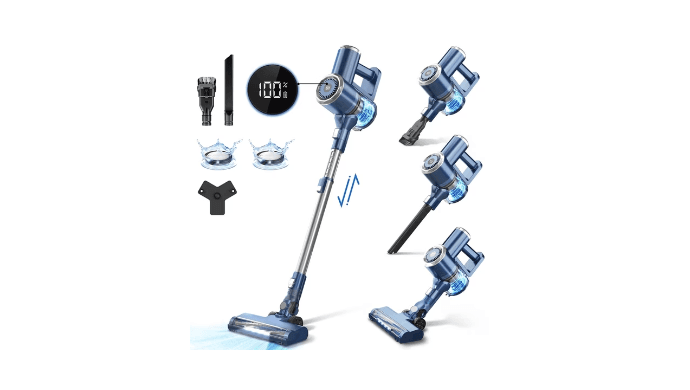PrettyCare Cordless Stick Vacuum Cleaner, 38KPA 50mins 2600mAh 6-in-1 Lightweight Upright for Carpet Hard Floor Pet Hair W200 Upgraded
