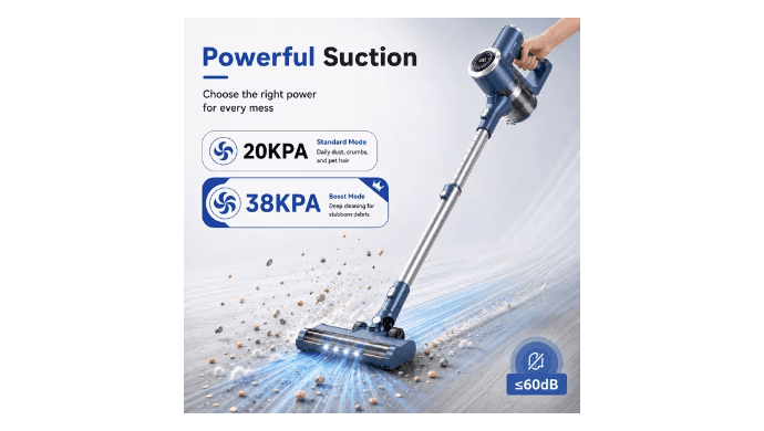 PrettyCare Cordless Stick Vacuum Cleaner, 38KPA 50mins 2600mAh 6-in-1 Lightweight Upright for Carpet Hard Floor Pet Hair W200 Upgraded thumbnail 2