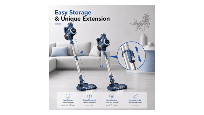PrettyCare Cordless Stick Vacuum Cleaner, 38KPA 50mins 2600mAh 6-in-1 Lightweight Upright for Carpet Hard Floor Pet Hair W200 Upgraded thumbnail 5