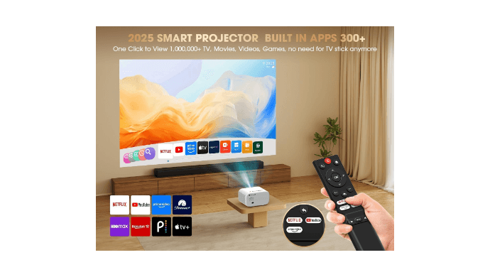 Smart Projector with WiFi 6 & Bluetooth, Compatible with Netflix/YouTube/Prime Video Apps, Auto Focus & Keystone, Full-Sealed Optical Engine, Native 1080P thumbnail 2