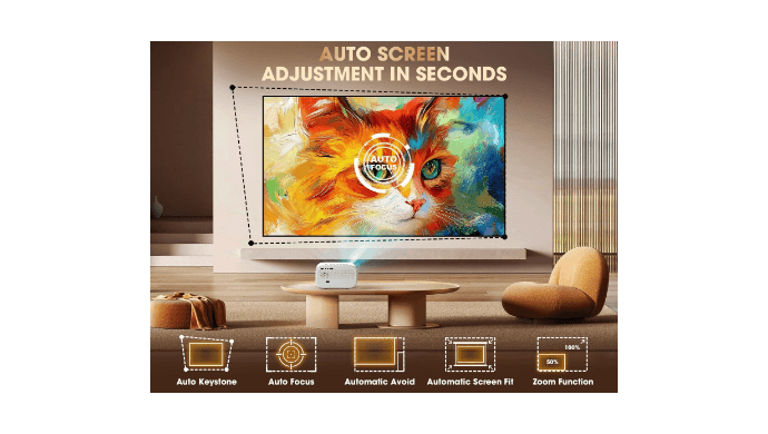 Smart Projector with WiFi 6 & Bluetooth, Compatible with Netflix/YouTube/Prime Video Apps, Auto Focus & Keystone, Full-Sealed Optical Engine, Native 1080P thumbnail 3
