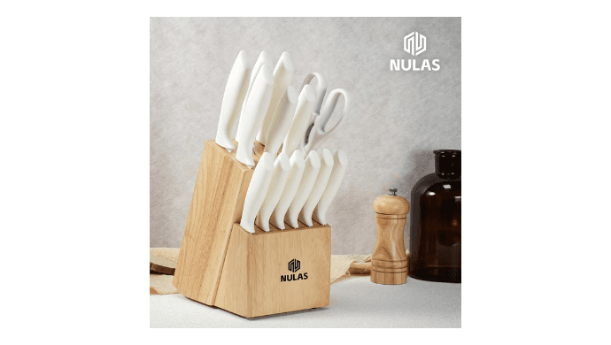NULAS Knife Set, 14-Piece with Built-in Sharpener, Non-Stick Coated High Carbon Stainless Steel Knife Block Set, Dishwasher Safe, Cream thumbnail 3