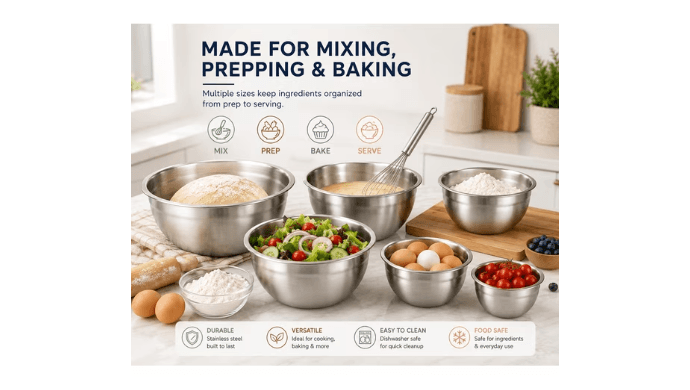 NULAS 6-Piece Stainless Steel Mixing Bowl Set with Lids, Nesting Metal Bowls for Kitchen – 4.5/3.5/2.5/2/1.5/1 qt, Great for Prep, Baking & Serving, Multicolor thumbnail 2