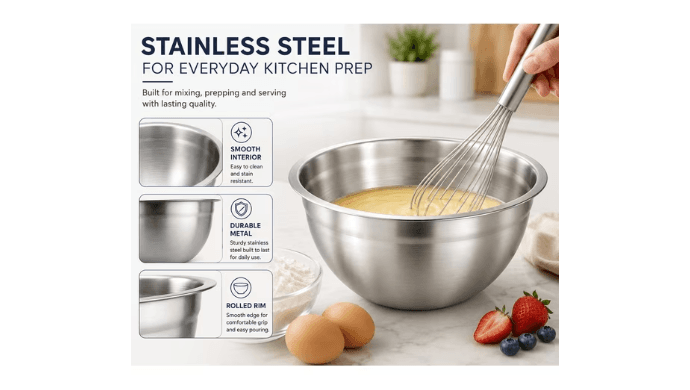 NULAS 6-Piece Stainless Steel Mixing Bowl Set with Lids, Nesting Metal Bowls for Kitchen – 4.5/3.5/2.5/2/1.5/1 qt, Great for Prep, Baking & Serving, Multicolor thumbnail 3