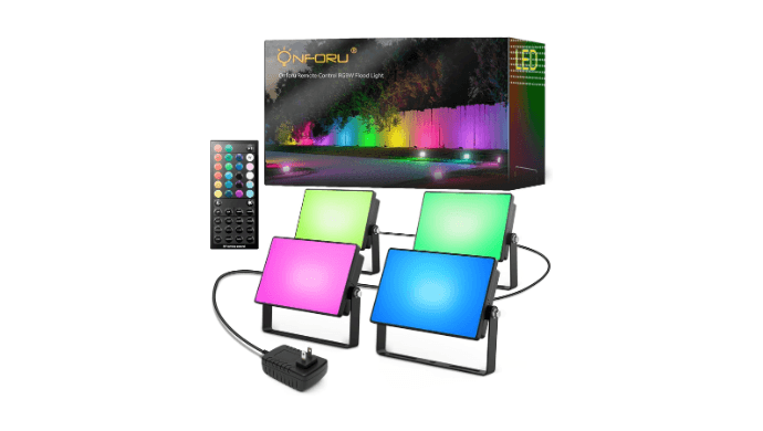 Onforu RGBW Flood Lights Outdoor with Remote, 4 Units in 1 Cord, Plug in
