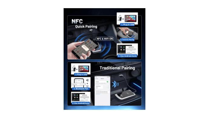 Android Auto Wireless Adapter - Tap & Go NFC Magic! Auto-Connect in 3 Secs, Zero Lag, Works in Any Car 2017+ (Type-C Adapter Party Included!) thumbnail 3