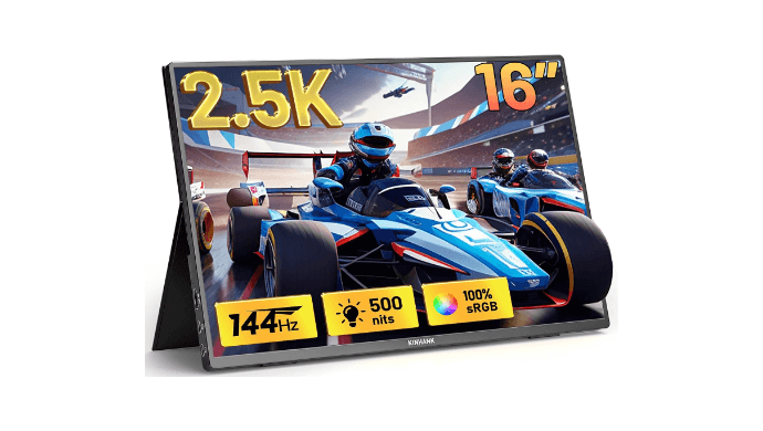 2.5K 144Hz Portable Gaming Monitor 16", 2560x1600, Plug & Play, 100% sRGB, 500nits, 16:10, Eye Care Second Computer Display with Speakers for Laptop, PC, Mac, P-S4/5, Sw-tch, X-BO, USB-C/HDMI, (K16G)