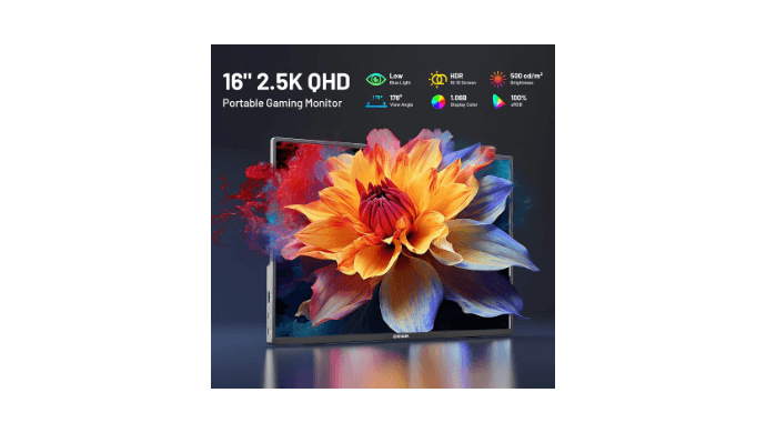 2.5K 144Hz Portable Gaming Monitor 16", 2560x1600, Plug & Play, 100% sRGB, 500nits, 16:10, Eye Care Second Computer Display with Speakers for Laptop, PC, Mac, P-S4/5, Sw-tch, X-BO, USB-C/HDMI, (K16G) thumbnail 2