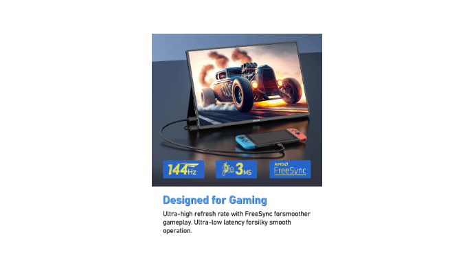 2.5K 144Hz Portable Gaming Monitor 16", 2560x1600, Plug & Play, 100% sRGB, 500nits, 16:10, Eye Care Second Computer Display with Speakers for Laptop, PC, Mac, P-S4/5, Sw-tch, X-BO, USB-C/HDMI, (K16G) thumbnail 4