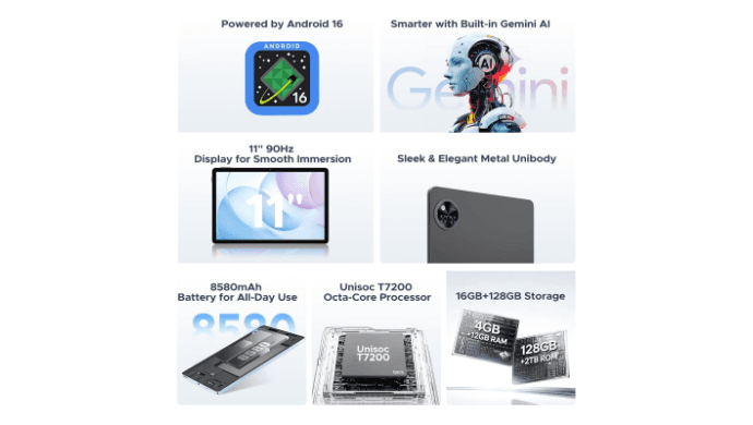 U11 Android 16 Tablets, 11 Inch Tablet with Gemini AI thumbnail 2
