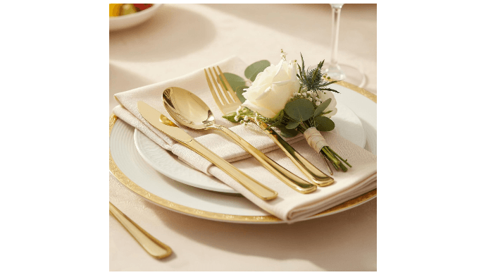 Glowserve 153 Pack Gold Disposable Plastic Silverware Set Cutlery Set thumbnail 2