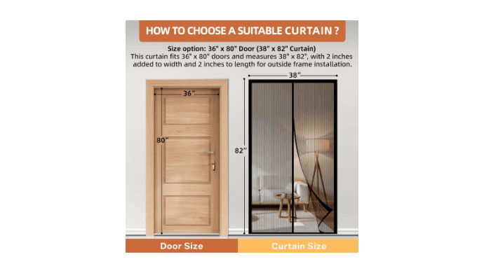 Magnetic Screen Door Mesh, Works for Patio, Sliding Door, Keeps Bug Mosquito Out, Fresh Air Flow, Fits 36" x 80" Door - Curtain Size 38" x 82", Black thumbnail 2