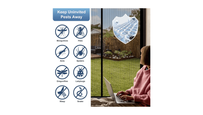 Magnetic Screen Door Mesh, Works for Patio, Sliding Door, Keeps Bug Mosquito Out, Fresh Air Flow, Fits 36" x 80" Door - Curtain Size 38" x 82", Black thumbnail 5