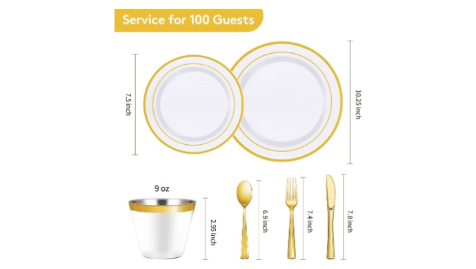 600 Pieces Gold Disposable Plastic Plates for 100 Guests thumbnail 3