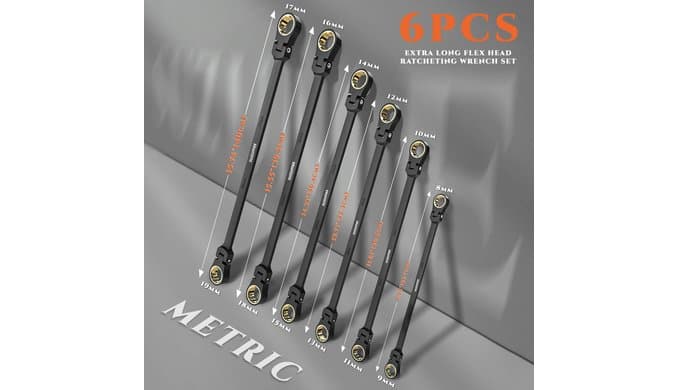 Extra Long Flex Head Ratcheting Wrench Set 6PCS Metric (8-19mm) thumbnail 2