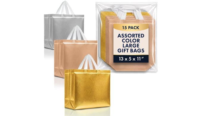 Set of 15 Reusable Large Gift Bags with Handles, Assorted Colors thumbnail 1