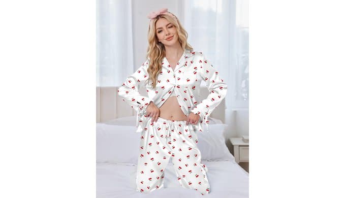 Ekouaer Satin Pajamas for Women Silky Long Sleeve Button Down Pajama Sets thumbnail 5