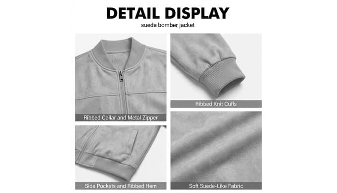 Mens Suede Jacket Stand Collar Warm Plush Zip Up Bomber Jacket with Pockets thumbnail 4