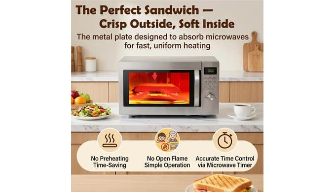 Microwave Sandwich Maker with Non-Stick Plates and Adjustable Strap, Red thumbnail 5