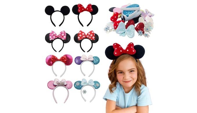 DIY Mouse Ears Headbands, Sequin Mouse Ears for Women Girls Boys, Shiny Bow Headband for Cosplay Costume Party Decorations Hair Accessories