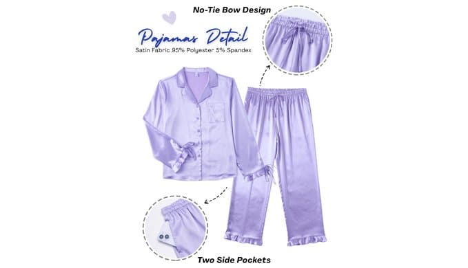Ekouaer Satin Pajamas for Women Silky Long Sleeve Button Down Pajama Sets thumbnail 4