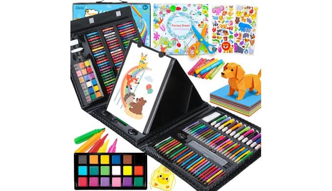 Art Supplies,297 Pack Art Set Drawing Kit for Girls Boys Artist, Deluxe Gift Art Box with Trifold Easel,Includes Oil Pastels, Colored Pencils, Coloring Book, Scissors, Apron,Origami Paper 40 Sheets