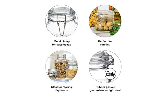 Bormioli Rocco Fido 17.5 Ounce Glass Storage Jars: Airtight Hinged Lid With Leak Proof Gasket, Wide Mouth Food Container - For Zero Waste Air Tight Preserving Jam, Spices, Coffee, Sugar & Herbs thumbnail 5