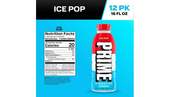 PRIME Hydration ICE POP | Sports Drinks | Electrolyte Enhanced for Ultimate Hydration | 250mg BCAAs | B Vitamins | Antioxidants | 2g Of Sugar | 16.9 Fluid Ounce | 12 Pack thumbnail 2