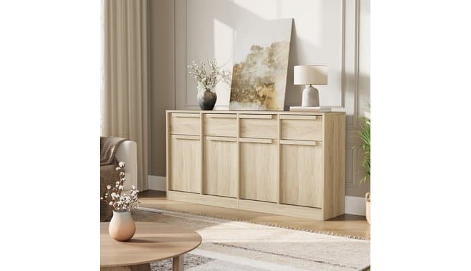 GarveeHome Sideboard Buffet Cabinet with 4 Drawers, 62.4 in Large Coffee Cabinet with Storage, Modern Storage Buffet Table for Kitchen Dining Room, Living Room (Pear Wood, 4 Doors & 4 Drawers) thumbnail 2