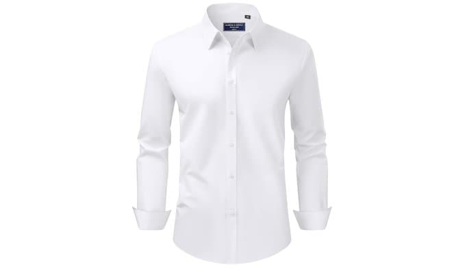 Alimens & Gentle Men's Dress Shirt Regular Fit Stretch Stain Shield Long Sleeve Solid Business Wedding Button Down Shirts thumbnail 1