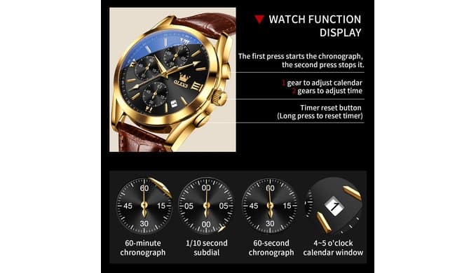 OLEVS Watch Men Leather Chronograph Waterproof Luxury Dress Analog Quartz thumbnail 5