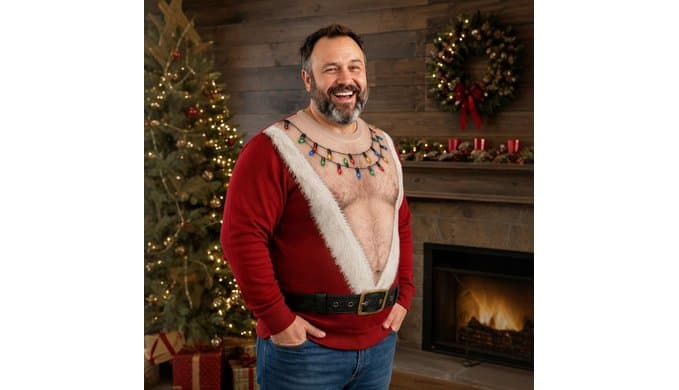 Ugly Christmas Sweater for Men 3D Funny Hairy Chest Sweatshirts thumbnail 2