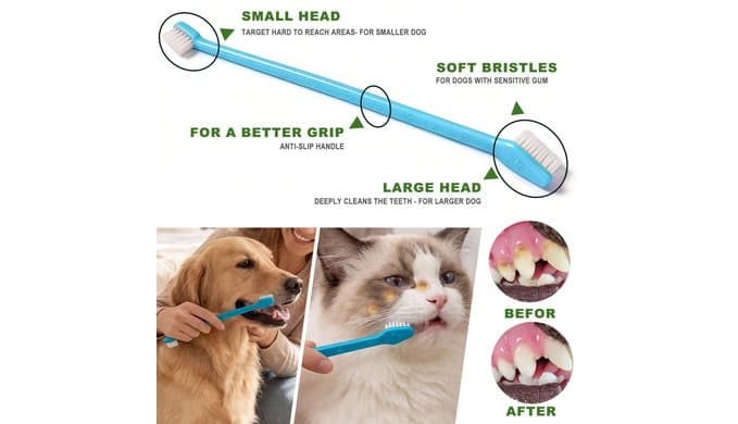 9-Pack Dog Toothbrush Kit, Triple Head & Double Head Dog Toothbrush, 360 Finger SiliconeToothbrush, Multi-Angle Dental Cleaning Brushes for Cat Oral Health thumbnail 2