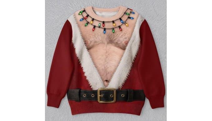 Ugly Christmas Sweater for Men 3D Funny Hairy Chest Sweatshirts thumbnail 4